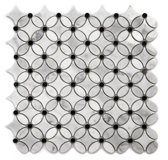 Black and White Flower Marble Mosaic Tiles